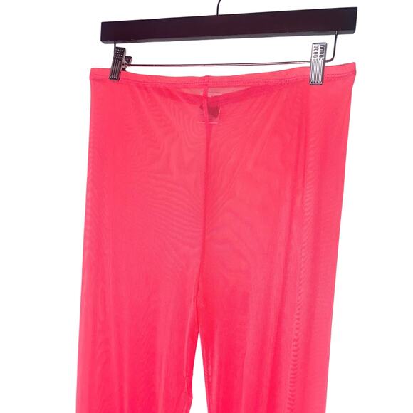 New Large‎ Neon Pink Mesh High Rise Flare Pants Swim Beach Cover Up Barbie Sheer - Picture 4 of 5